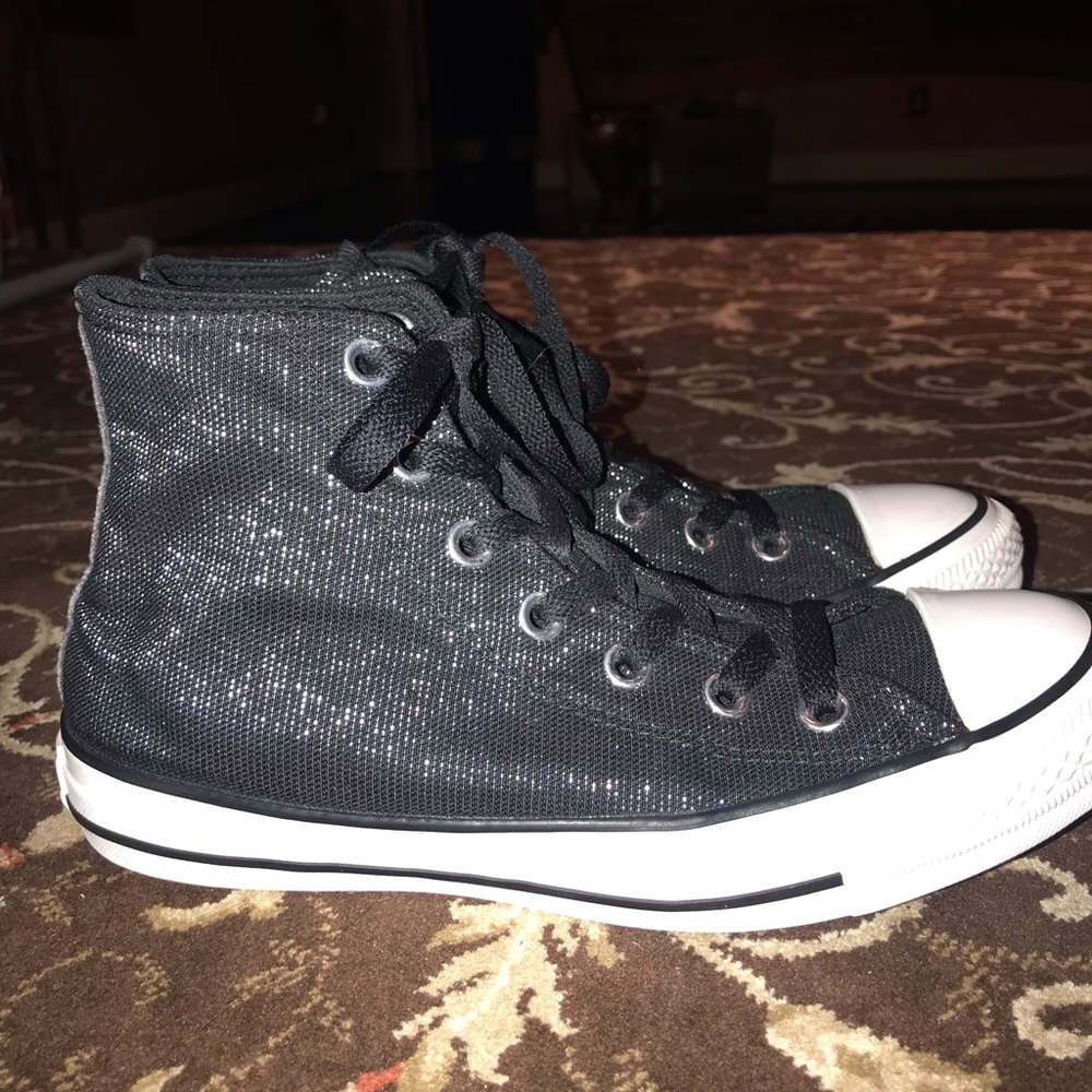 Black sparkle high-top converse